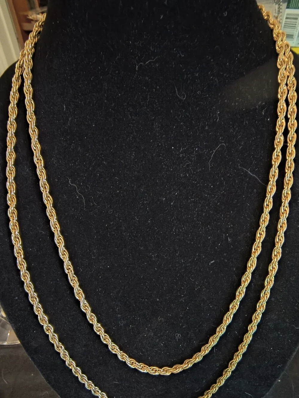 Vintage Napier Signed 50” Gold Tone Rope Chain Long Layering Necklace